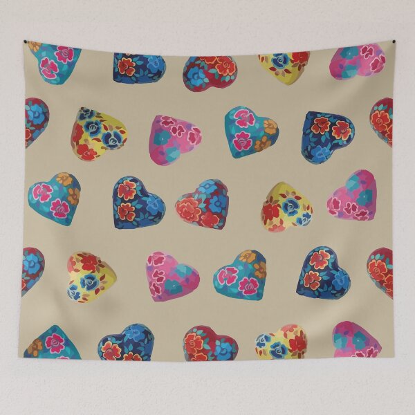Item preview, Copy of Mexican wooden heart oaxacan hand painted flower milagrito turquoise  folk art interior design designed and sold by T-Mex.