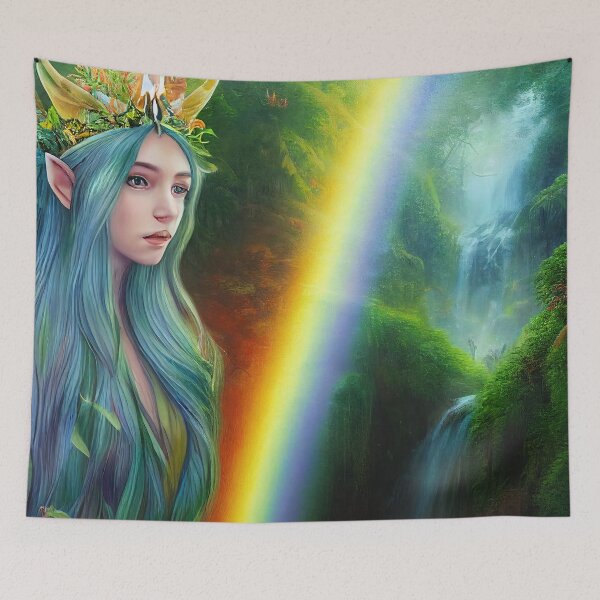 Item preview, Elven Princess Overlooking Rainbow Falls designed and sold by fairytailsaiart.