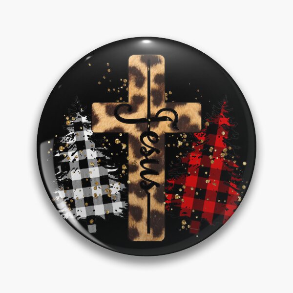Item preview, Christmas Christian Jesus leopard Skin Cross with Plaid Christmas Trees designed and sold by ieluxury.