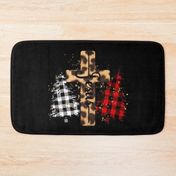 Item preview, Christmas Christian Jesus leopard Skin Cross with Plaid Christmas Trees designed and sold by ieluxury.