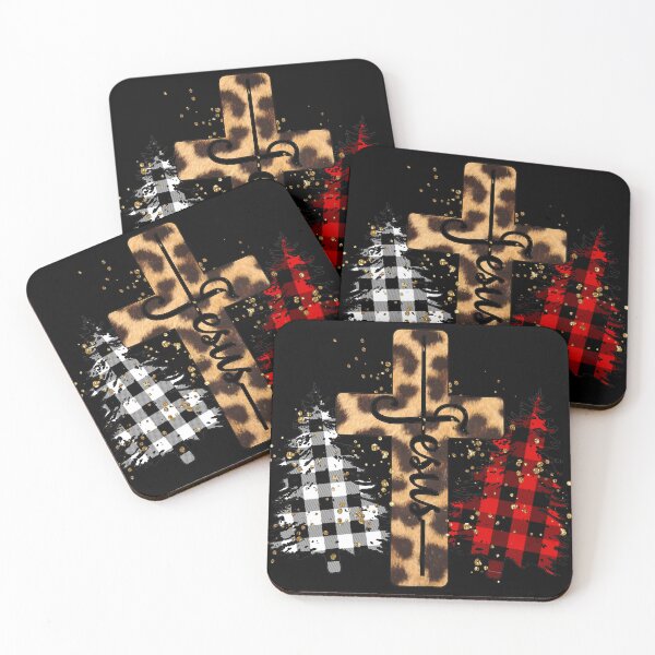 Item preview, Christmas Christian Jesus leopard Skin Cross with Plaid Christmas Trees designed and sold by ieluxury.