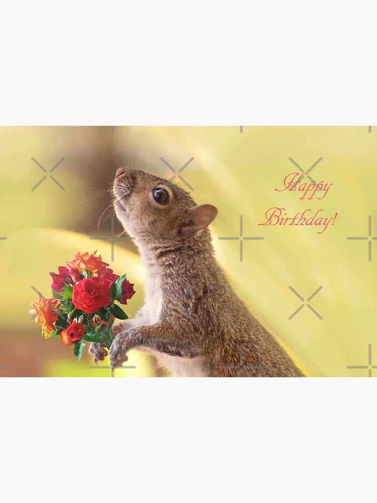 Cute Squirrel With Roses Happy Birthday Card Poster For Sale By Zinastromberg Redbubble 7308