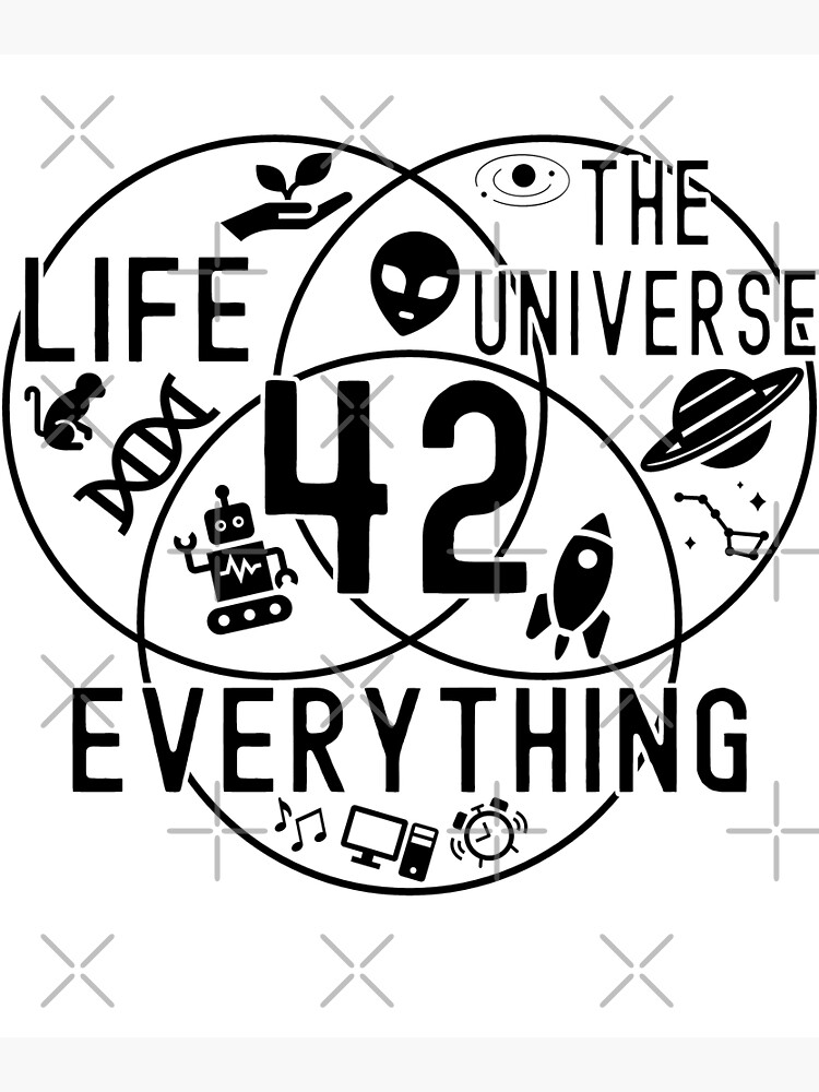 "Funny Nerdy Meaning of Life 42 Venn Diagram Geeky Scifi Black Text