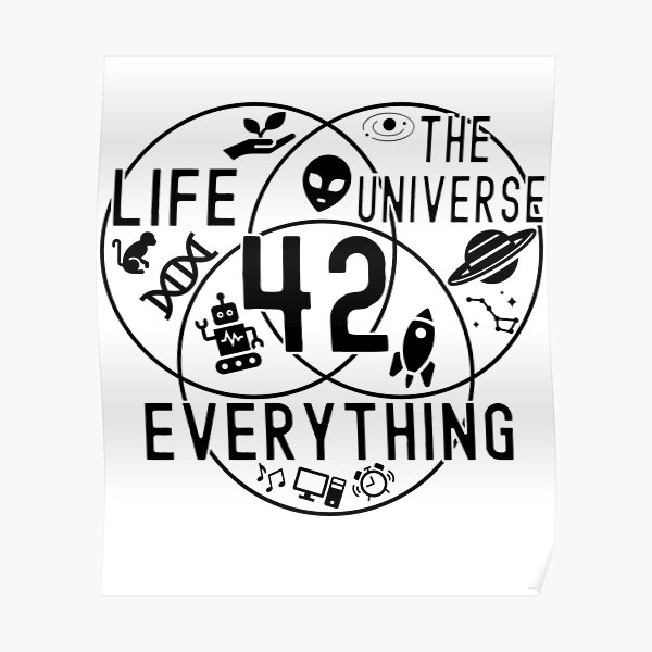 "Funny Nerdy Meaning of Life 42 Venn Diagram Geeky Scifi Black Text