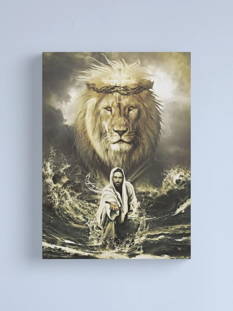 Toile Artistique Lion De Juda Et Jésus - Poster Mural Multicolore Sans Cadre - Neuf