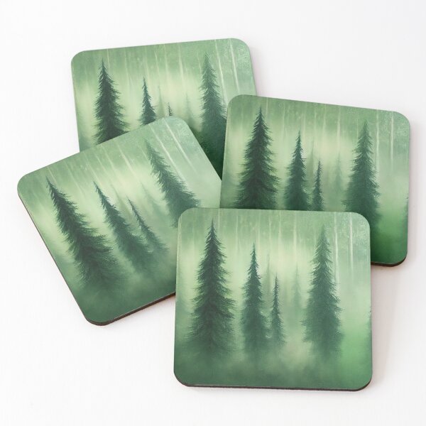 Item preview, "Pine and Fog" by VentureArt - Realism Forest Landscape Acrylic Painting designed and sold by VentureArtCo.