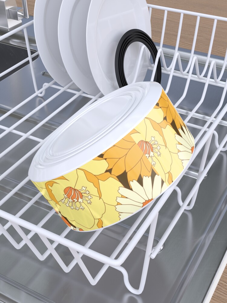 Alternate view of Yellow, Orange and Brown Vintage Floral Pattern Pet Bowl