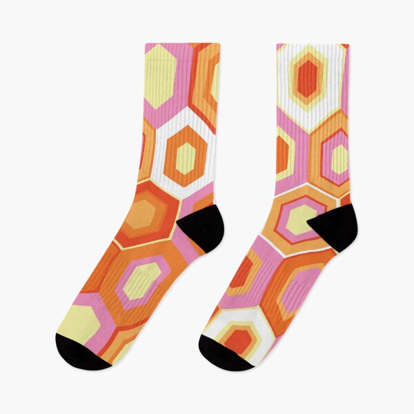 Item preview, Pink, Orange, Yellow and White Hexagon Geometric Retro Pattern designed and sold by Eyestigmatic.