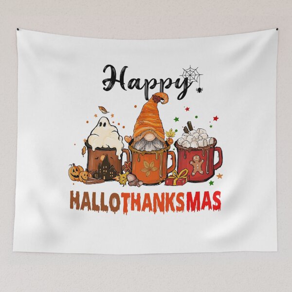Item preview, Happy HalloThankMas Shirt, Funny Halloween Thanksgiving Christmas, Gift for Her, Soft Cotton Cute Crewneck Shirt, Aesthetic Winter Tee designed and sold by Lazza-Tracks.