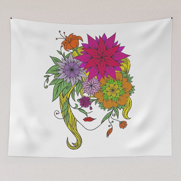 Item preview, girl with face covered with flowers designed and sold by KRITERSart.