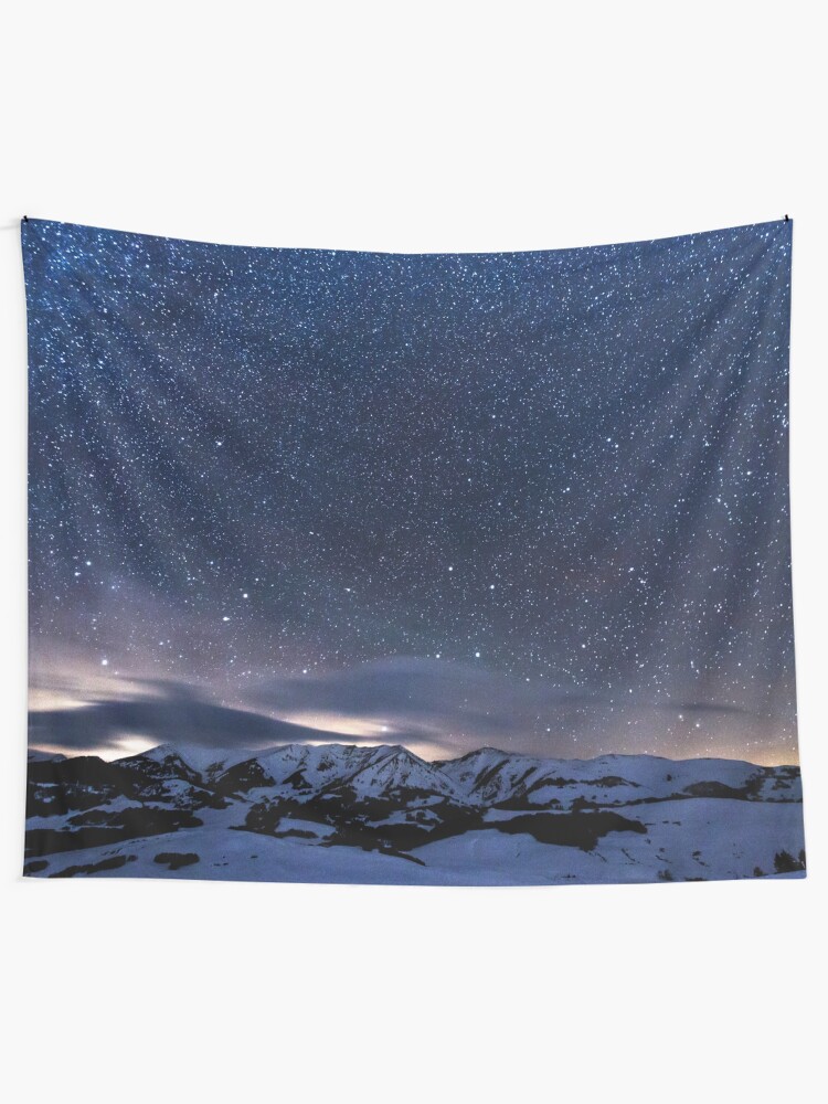 Alternate view of Starry Night Sky Winter Mountain Tapestry