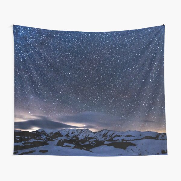 Starry Night Sky Winter Mountain Tapestry