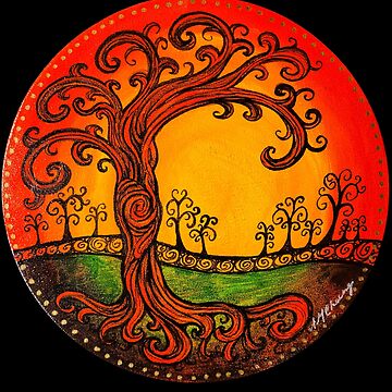 Artwork thumbnail, Swirly Trees with Big Orange Sun by heartsake