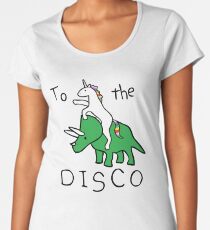 Camiseta premium para mujer To The Disco (Unicorn Riding Triceratops)
