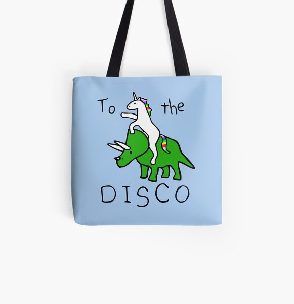 To The Disco (Unicorn Riding Triceratops) All Over Print Tote Bag