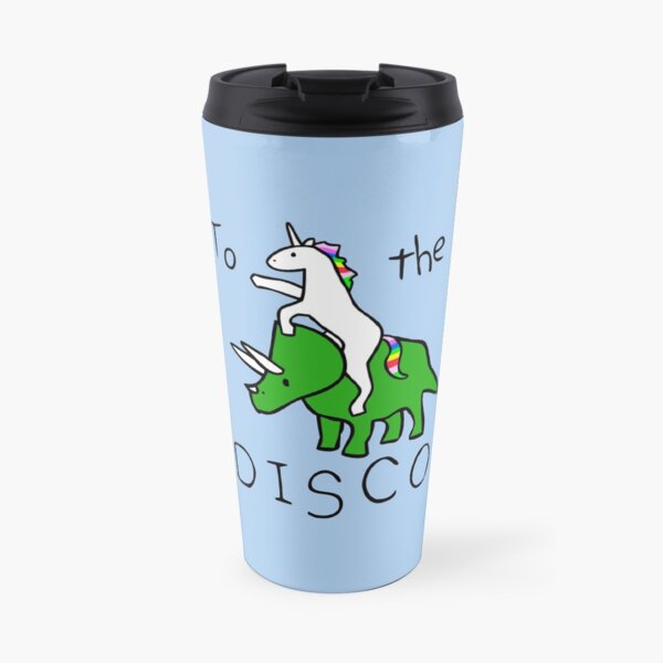 Zur Disco (Unicorn Riding Triceratops) Kaffee-Thermobecher