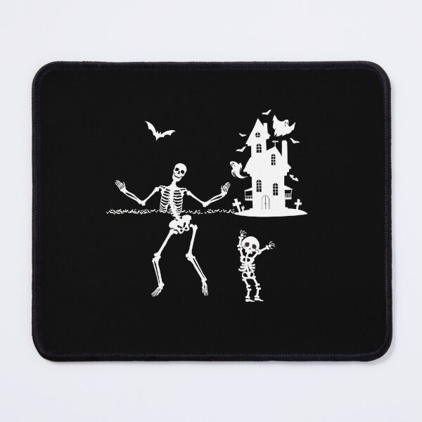 Item preview, Mom And Baby Skeleton Dancing On Halloween In Front Of Their Spooky Haunted House With Ghosts And Bats designed and sold by House-Of-Pinto.