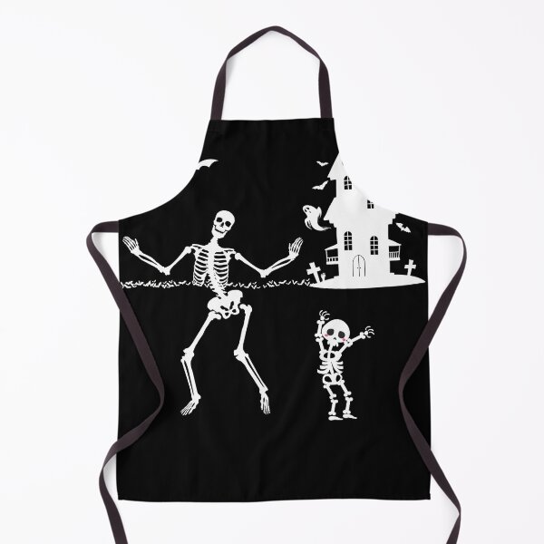 Item preview, Mom And Baby Skeleton Dancing On Halloween In Front Of Their Spooky Haunted House With Ghosts And Bats designed and sold by House-Of-Pinto.