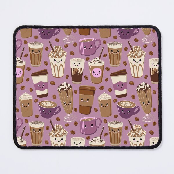 Item preview, Happy Kawaii Coffee Cups on Purple designed and sold by BexMorleyArt.