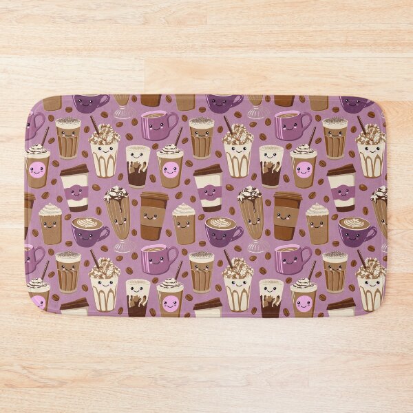 Item preview, Happy Kawaii Coffee Cups on Purple designed and sold by BexMorleyArt.