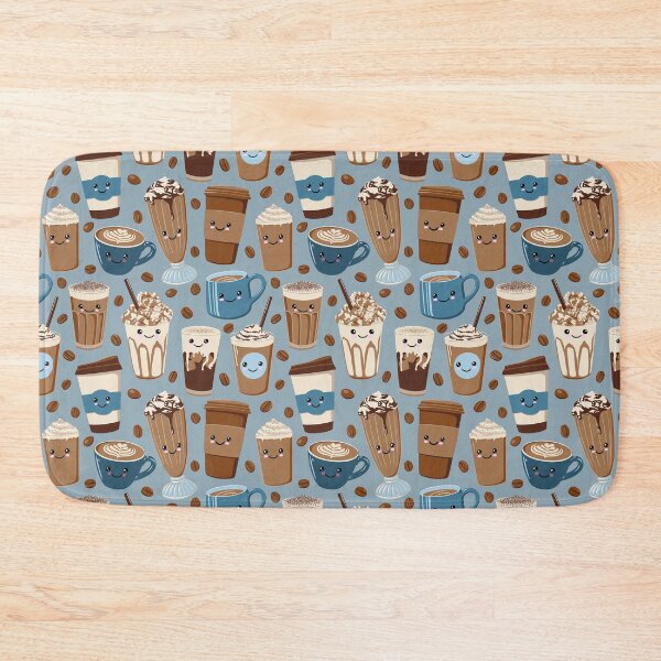 Item preview, Happy Kawaii Coffee Cups on Blue designed and sold by BexMorleyArt.
