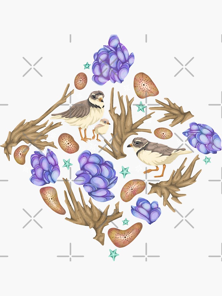 Thumbnail 3 of 3, Sticker, Shoreline Sandpiper Tile designed and sold by smoothfoxill.