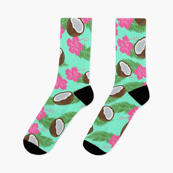 Item preview, Pink Hibiscus With Coconuts And Green Tropical Leaves Pattern designed and sold by SMillustrations.