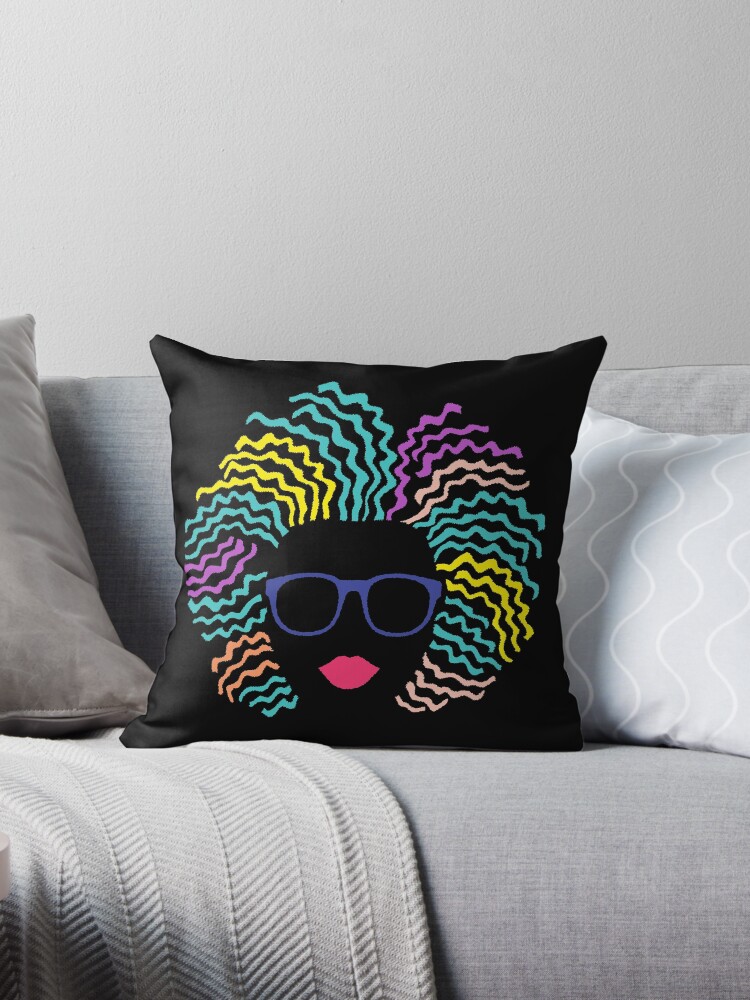 Afro Girl Natural Hair Glasses Black Women Art Throw Pillow