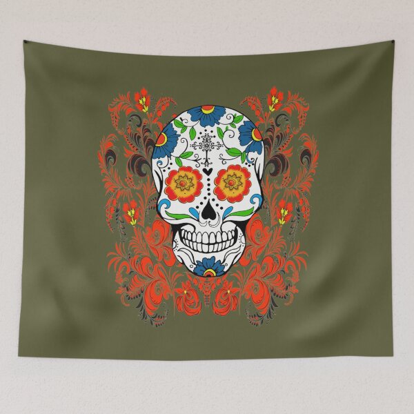 Item preview, Orange Floral Sugar Skull Day Of The Dead Classic designed and sold by CarolinHamm.