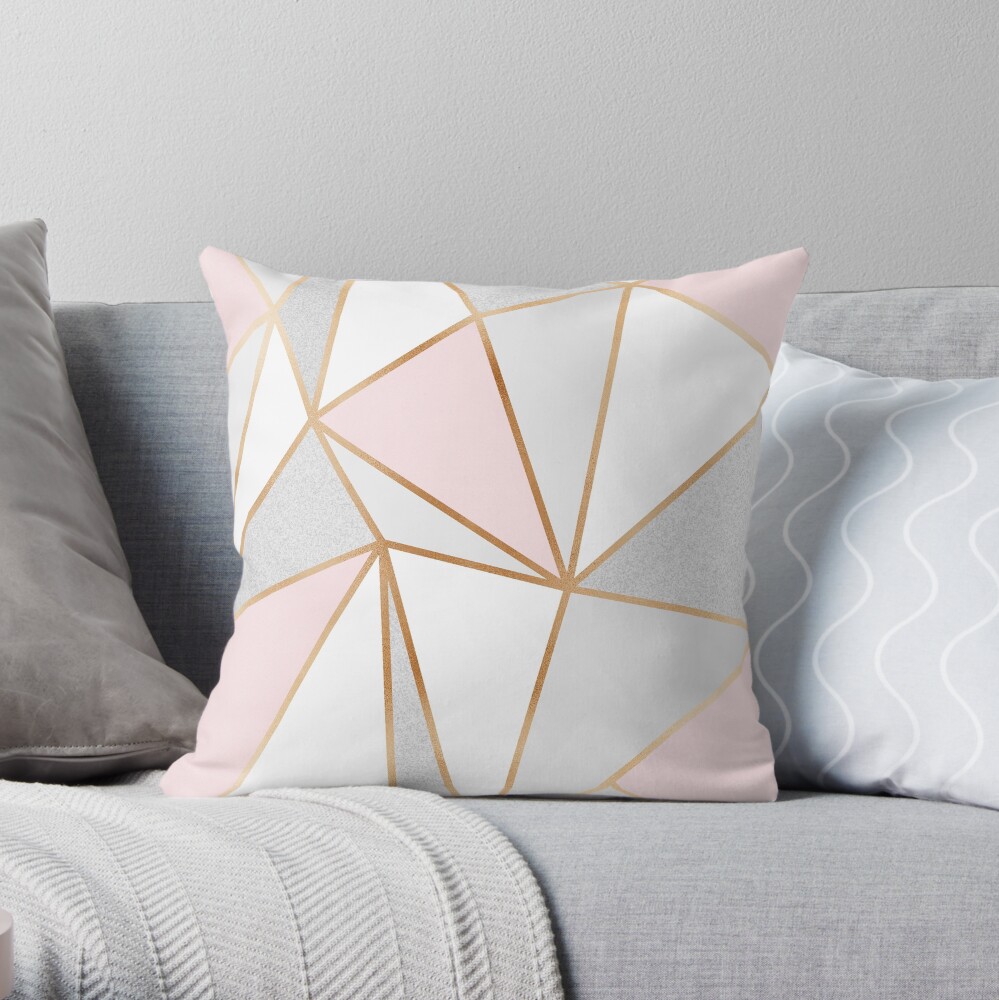 Pink, Grey & Gold Geo Throw Pillow