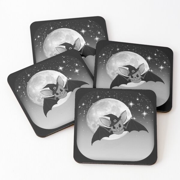 Item preview, bewitchingly cute flying bat in starry night sky, full moon | digital art | monochrome | nightshift | Halloween designed and sold by DigitalEurydice.