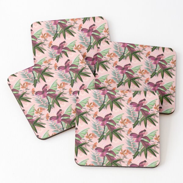 Item preview, tropical heaven trendy exotic floral pattern, leaves and flowers tropical pattern, botanical illustration, pink floral illustration   designed and sold by ZeinabTaha.