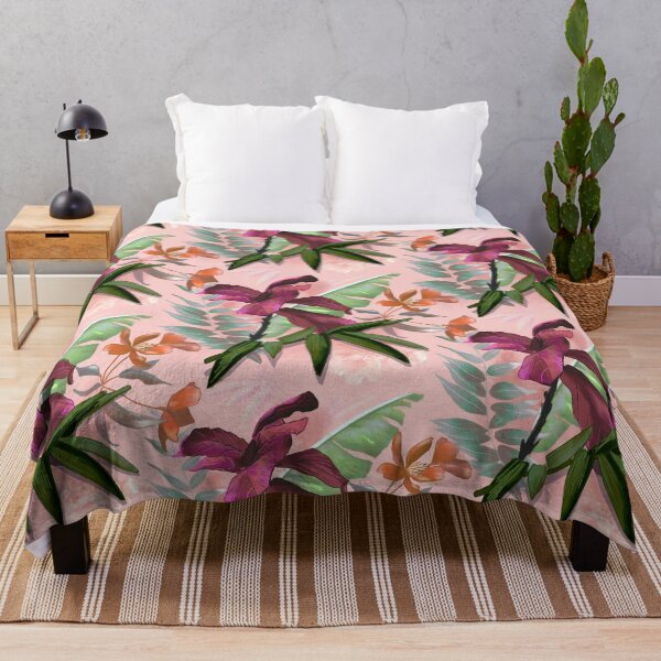 Item preview, tropical heaven trendy exotic floral pattern, leaves and flowers tropical pattern, botanical illustration, pink floral illustration designed and sold by ZeinabTaha.