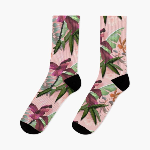 Item preview, tropical heaven trendy exotic floral pattern, leaves and flowers tropical pattern, botanical illustration, pink floral illustration   designed and sold by ZeinabTaha.