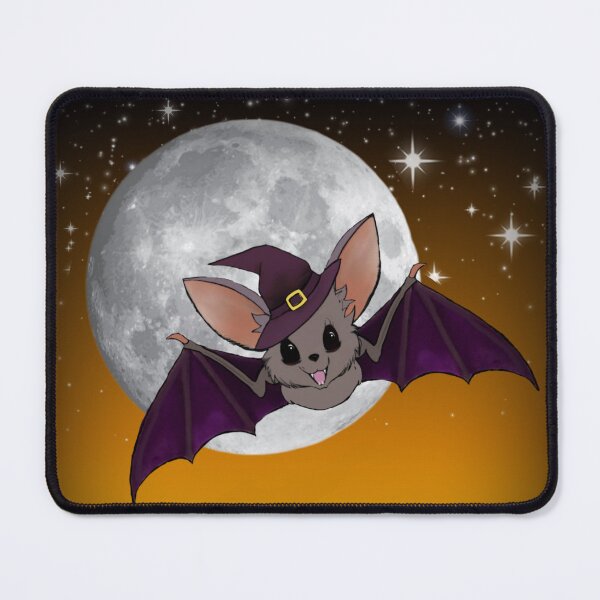 Item preview, bewitchingly cute flying bat in starry orange night sky, full moon | digital art | nightshift | Halloween designed and sold by DigitalEurydice.
