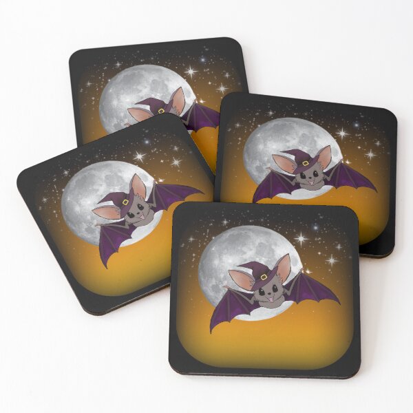 Item preview, bewitchingly cute flying bat in starry orange night sky, full moon | digital art | nightshift | Halloween designed and sold by DigitalEurydice.