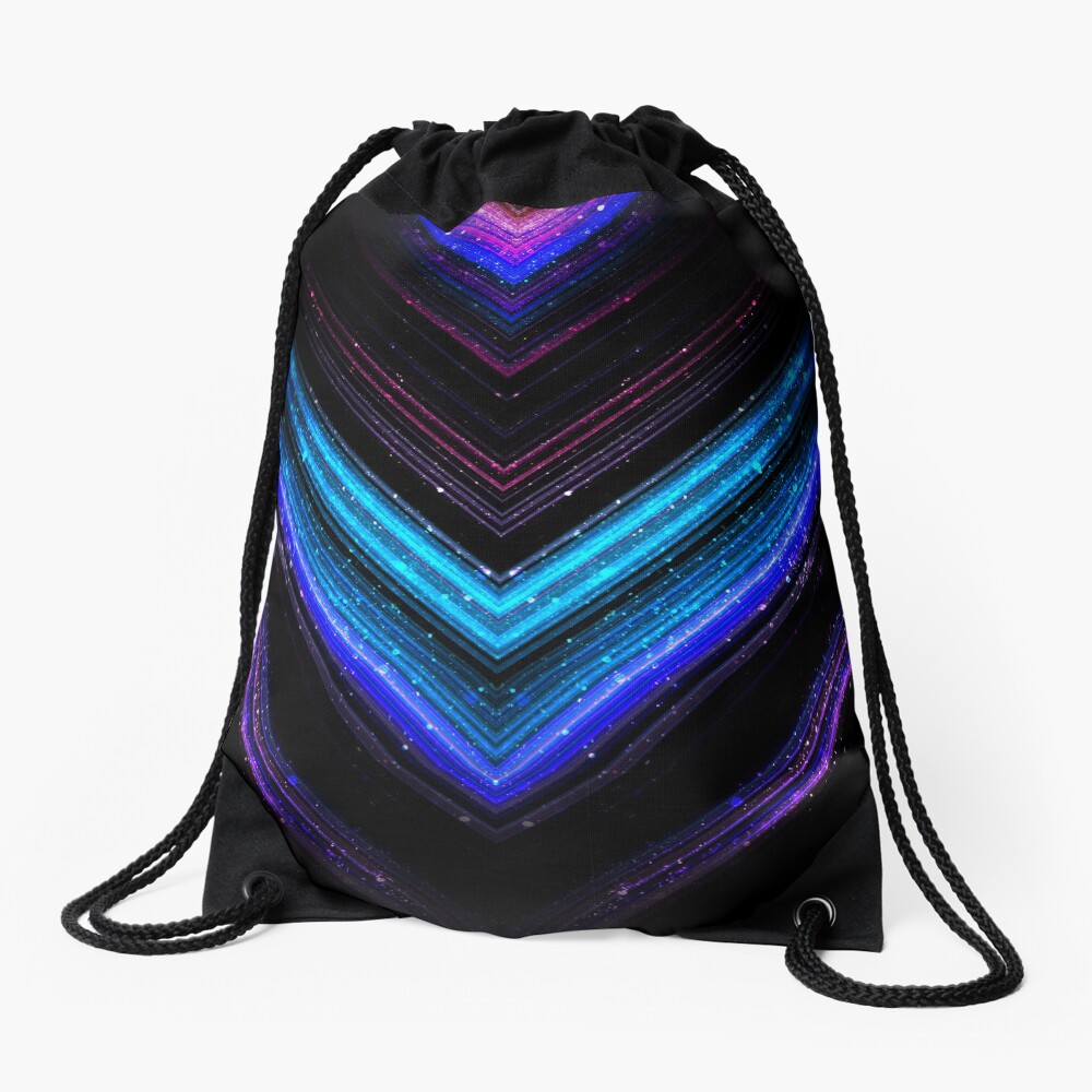 Sparkly metallic blue and purple galaxy chevron lines Drawstring Bag