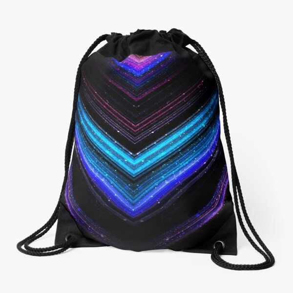 Sparkly metallic blue and purple galaxy chevron lines Drawstring Bag
