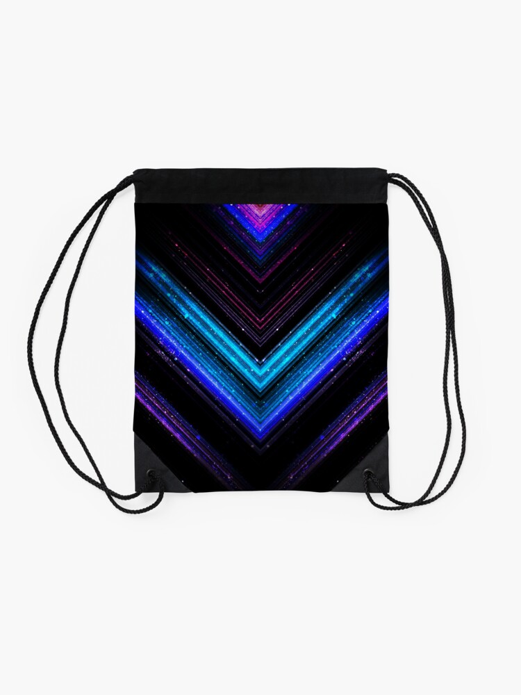 Alternate view of Sparkly metallic blue and purple galaxy chevron lines Drawstring Bag