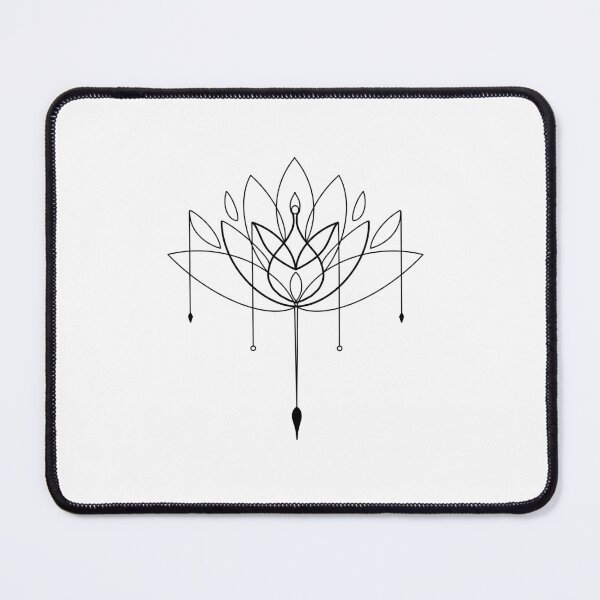 Item preview, black line drawing lotus symmetrical mandala linework with dangling crystals cute gift designed and sold by AnanasArt.
