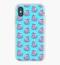 Frenchie enjoys Summer on Flamingo Pool Float in swimming pool iPhone Case