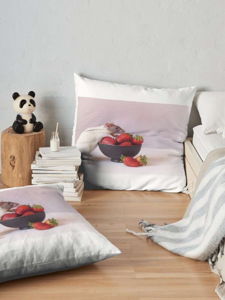 Alternate view of Snoozy loves strawberries Floor Pillow