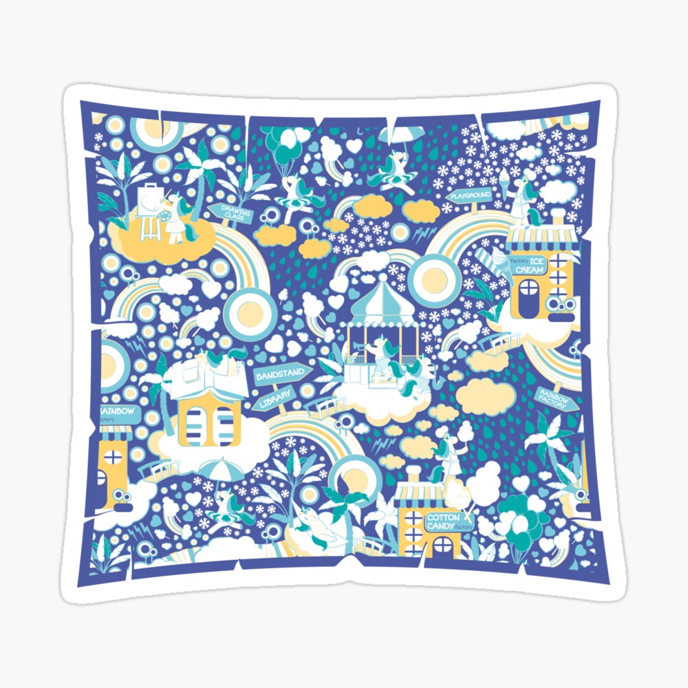 The secret map of Unicorns Village II // indigo blue background