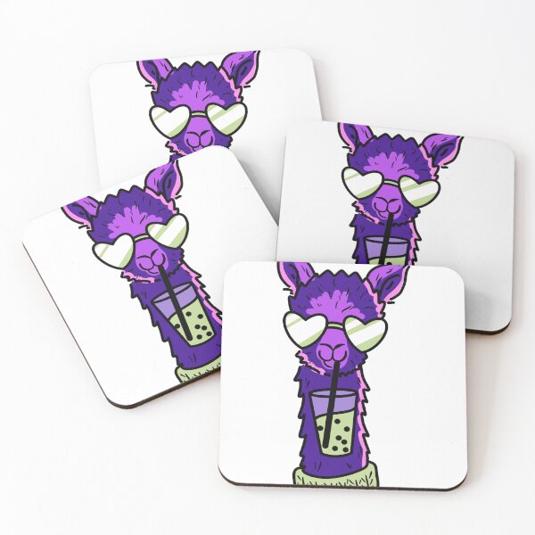 Item preview, cute purple llamma enjoying a matcha bubble tea wearing heart shaped sunglasses cute gift designed and sold by AnanasArt.