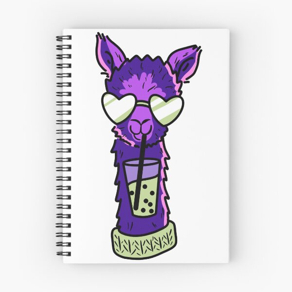 Item preview, cute purple llamma enjoying a matcha bubble tea wearing heart shaped sunglasses cute gift designed and sold by AnanasArt.