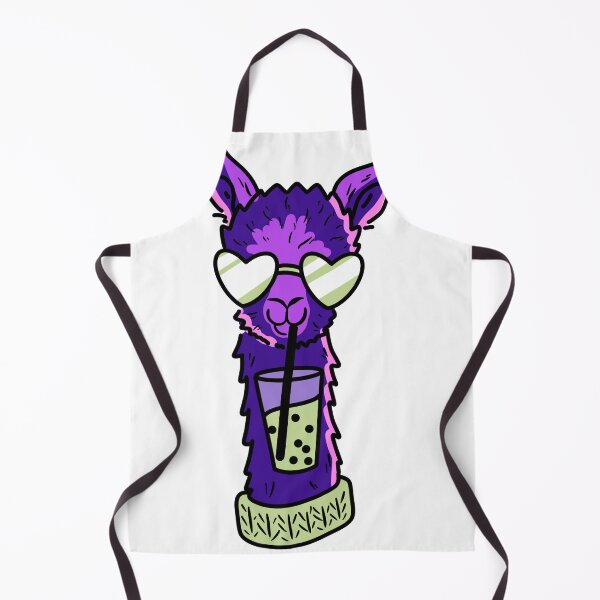 Item preview, cute purple llamma enjoying a matcha bubble tea wearing heart shaped sunglasses cute gift designed and sold by AnanasArt.