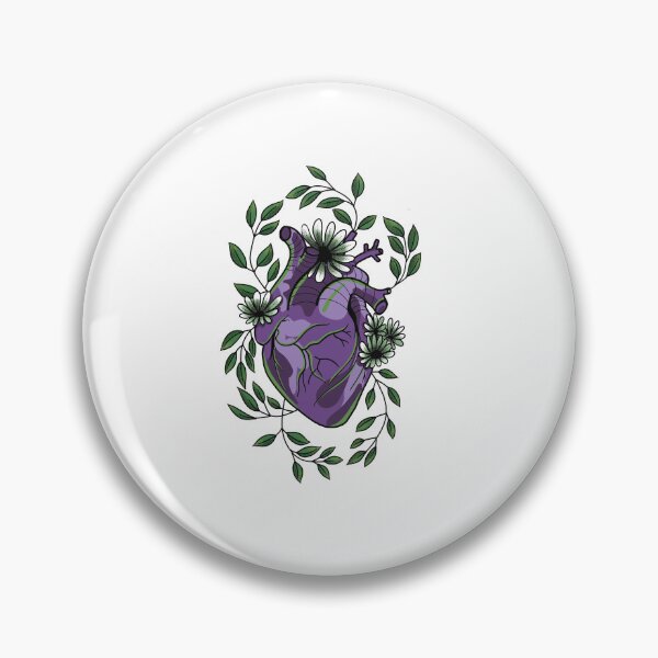 Item preview, Dark Purple and Green Anatomically correct heart with flowers and leaves cute gift designed and sold by AnanasArt.