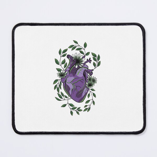 Item preview, Dark Purple and Green Anatomically correct heart with flowers and leaves cute gift designed and sold by AnanasArt.