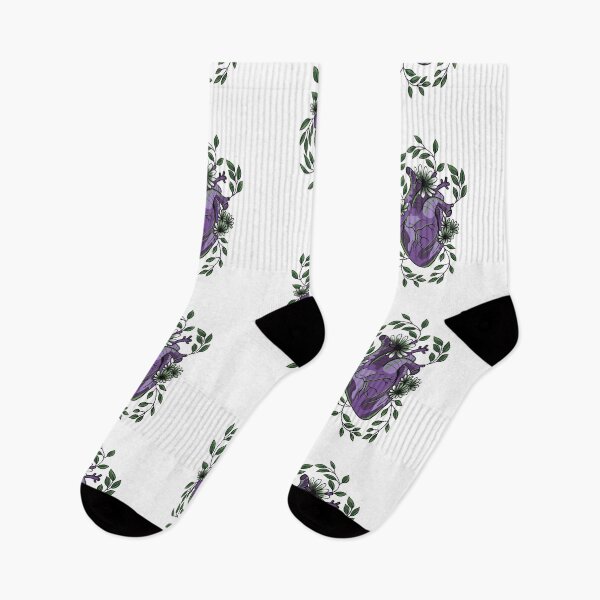 Item preview, Dark Purple and Green Anatomically correct heart with flowers and leaves cute gift designed and sold by AnanasArt.