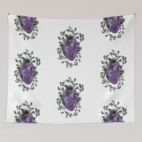 Item preview, Dark Purple and Green Anatomically correct heart with flowers and leaves cute gift designed and sold by AnanasArt.